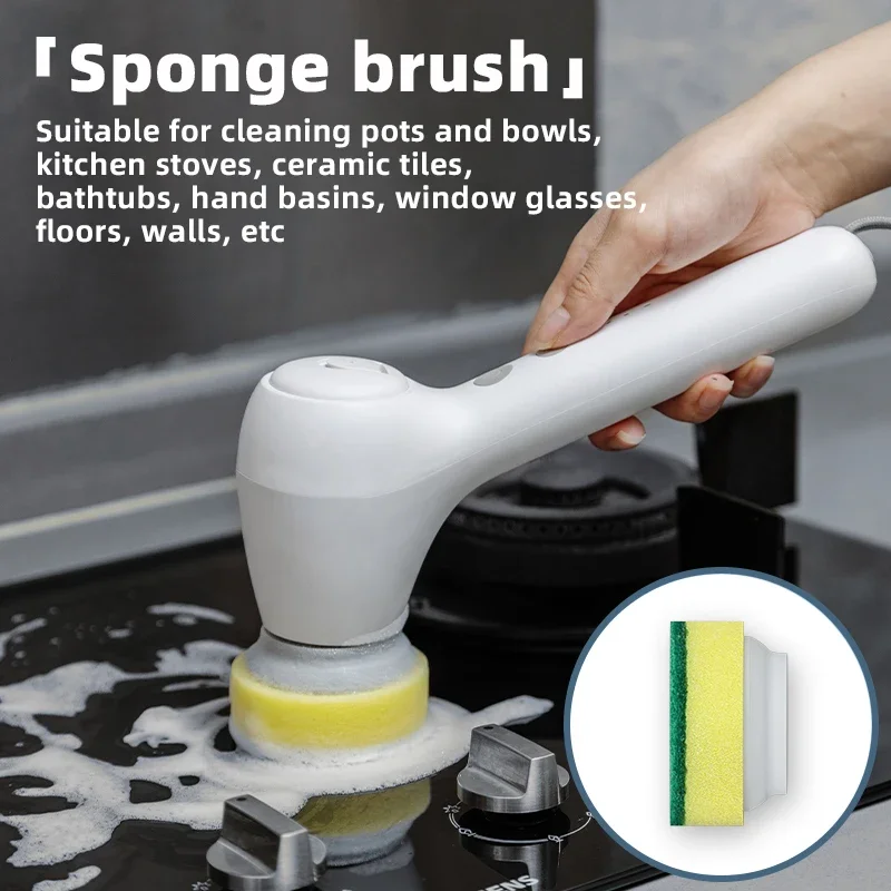 Waterproof Cordless Electric Bathroom Kitchen Cleaning Spin Scrubber Brush with Replacement Heads