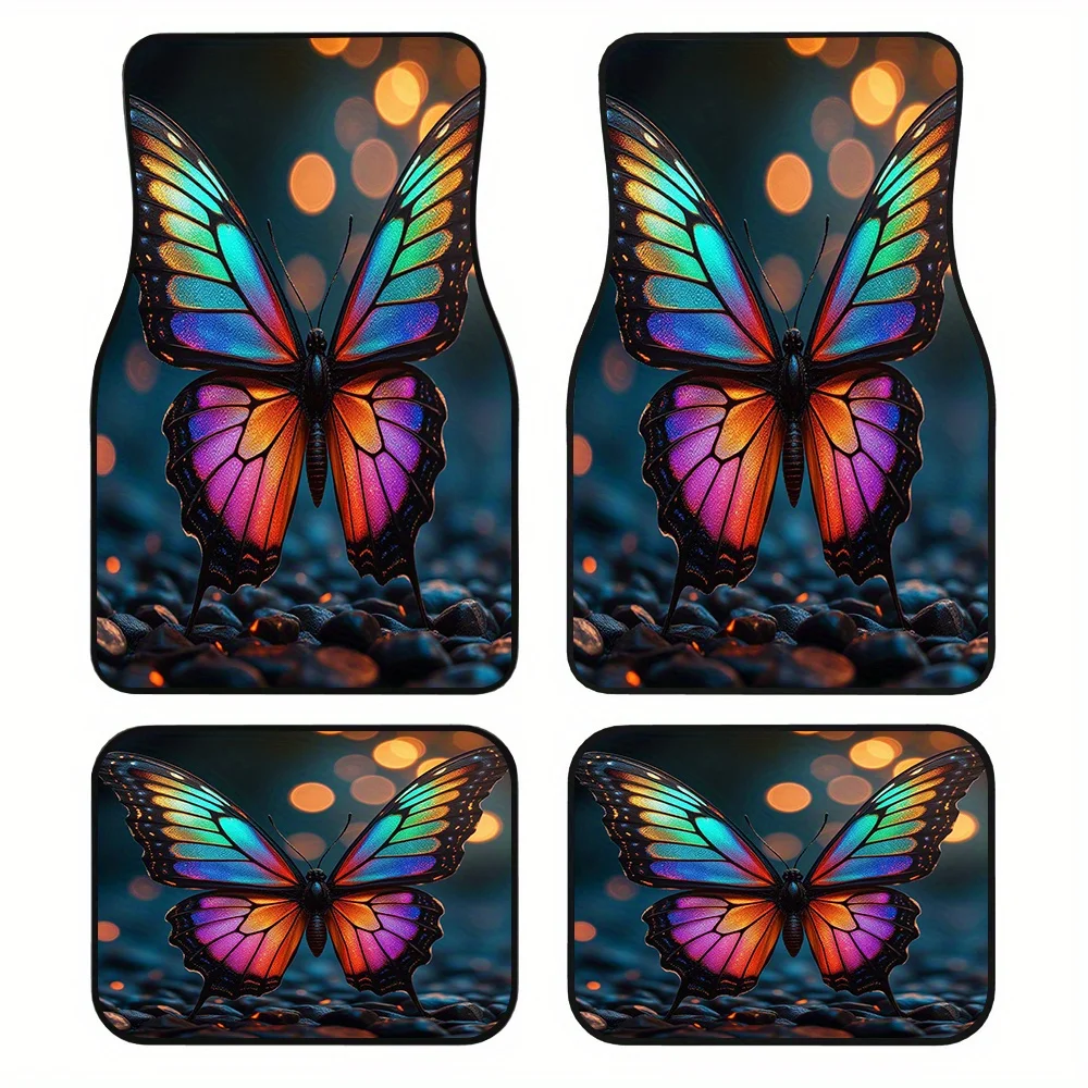 4pcs Glow-in-the-Dark Butterfly Floor Mats - Neon Glow Car Mats With Glowing Effect, Non-Slip Grip, Easy To Clean, Fit For Cars,