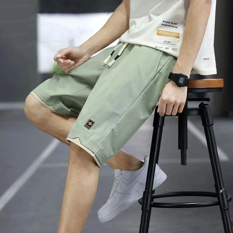 Men\'s Shorts Summer New Loose Elastic Waist Solid Drawstring All-match Thin Casual Straight Shorts Fashion Trend Men Clothing