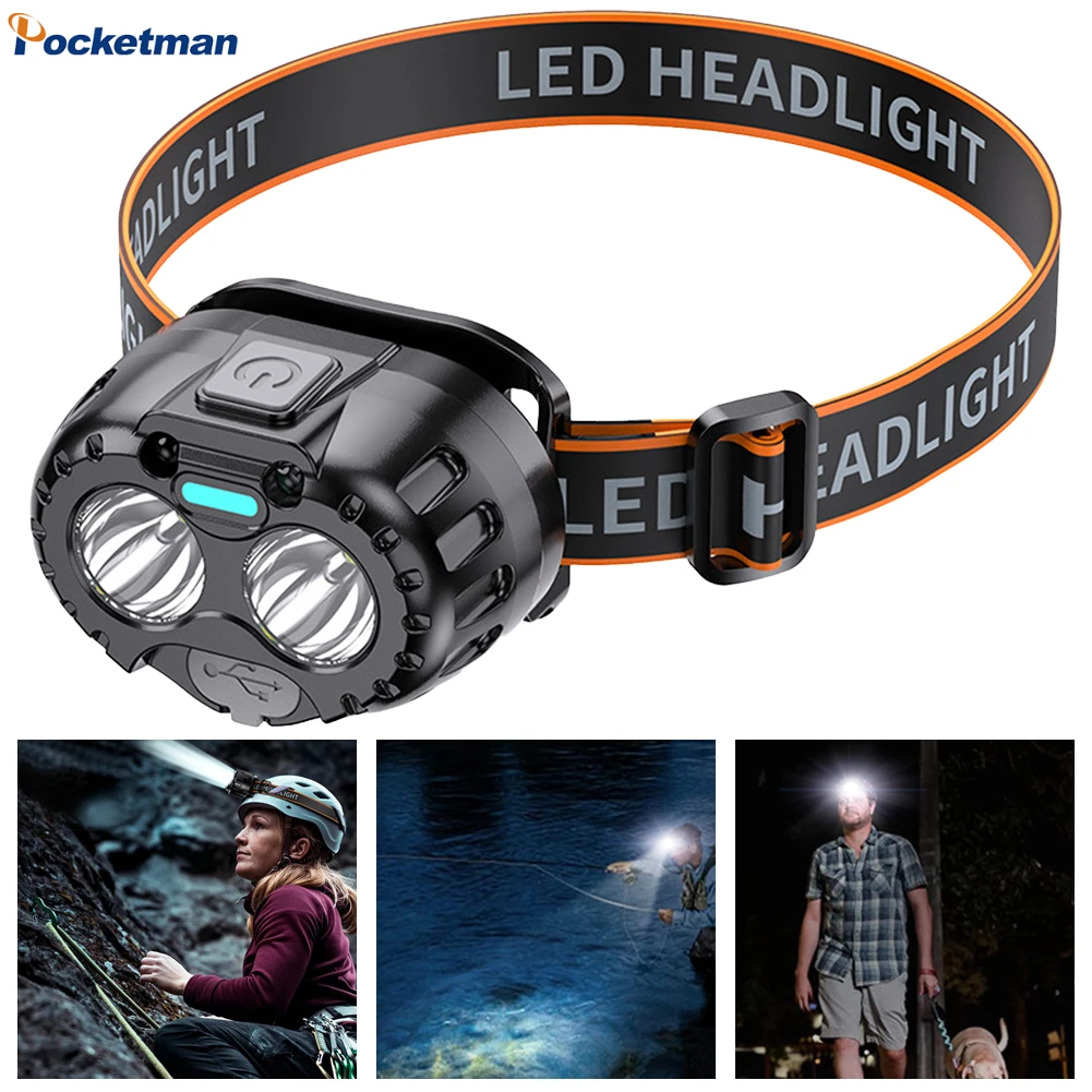 

Powerful LED Headlamp USB Rechargeable Emergency Head Flashlight High Brightness Headlight for Outdoor Fishing Camping Hiking