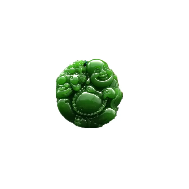 Hotan Spinach Green Pixiu Laughing Jade Maitreya Buddha Pendant