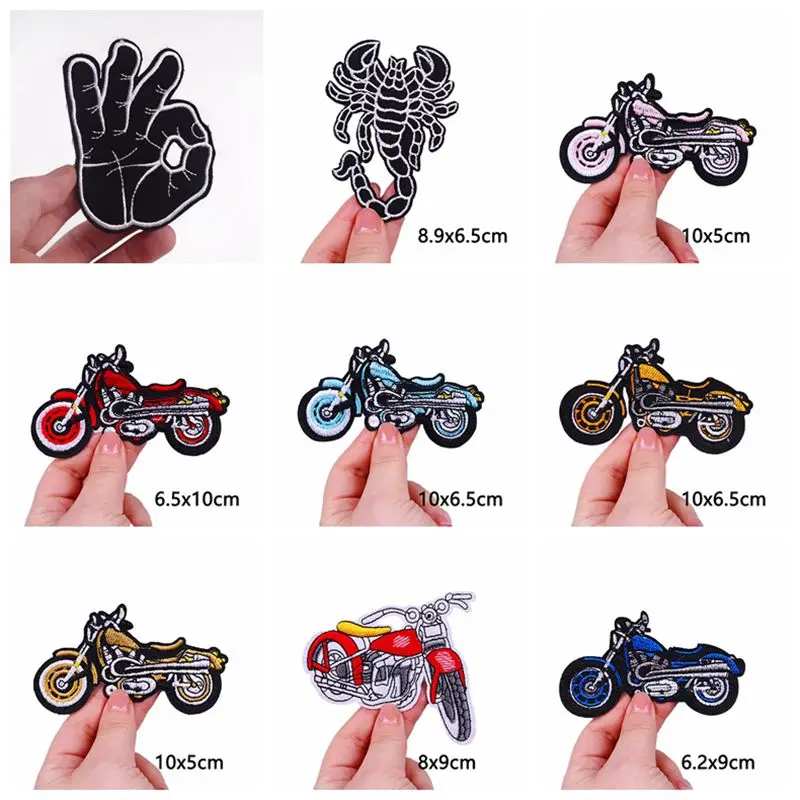 Prajan 10PCS Wholesale Punk Flame Patch Applique Stripes Embroidered Patches For Clothing Stickers Motorcycle Patches On Clothes image 2