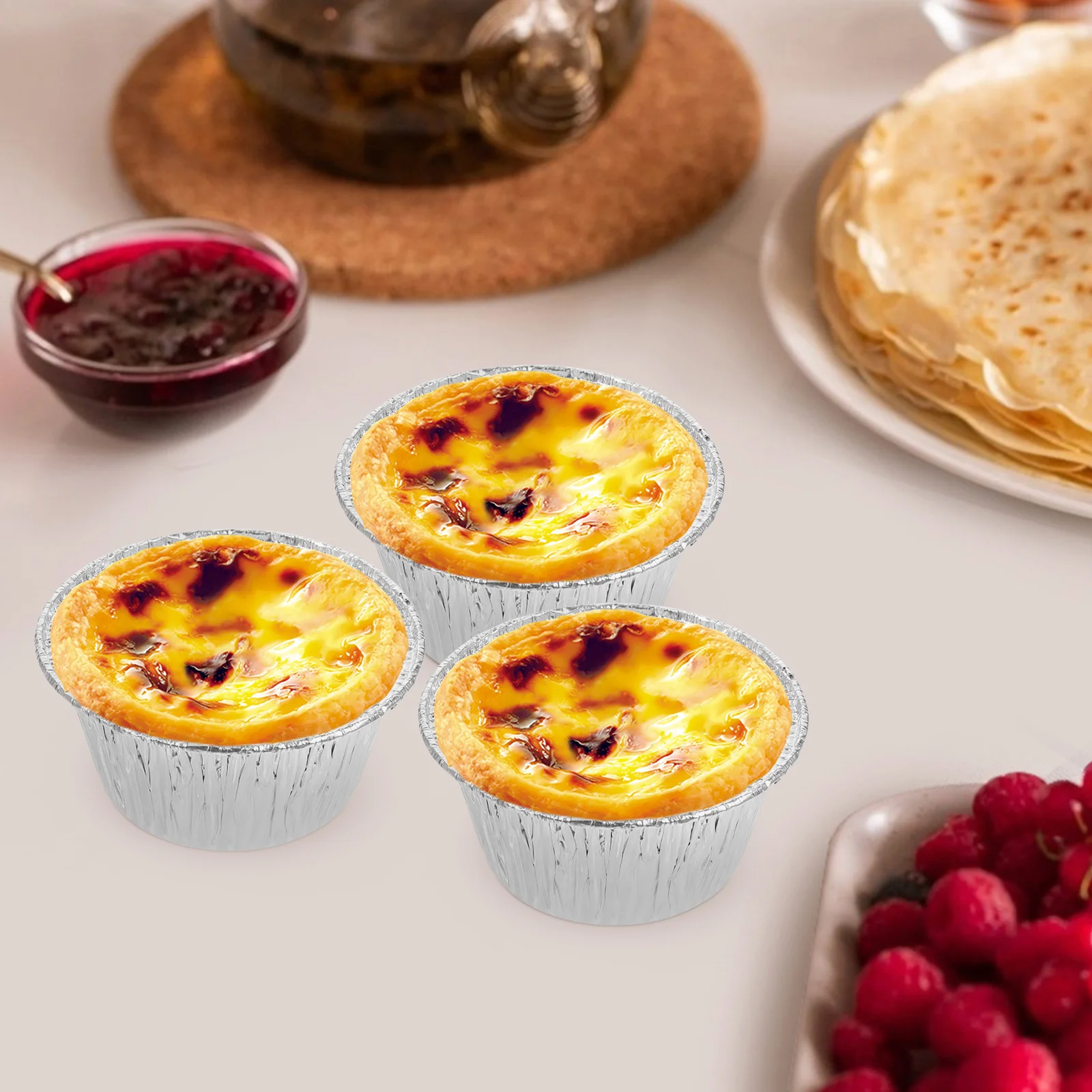100 Pcs Round Egg Tart Tins Cups Foil Aluminum Muffin Baking Molds Disposable Tarts