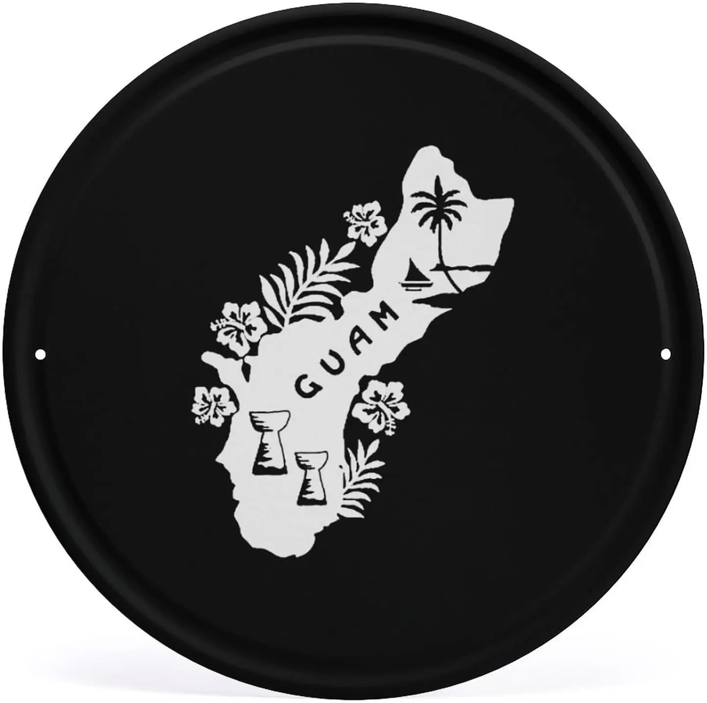 Guam Island Hibiscus Printed Vintage Round Metal Tin Sign Funny Iron Painting Hanging Wall Decor for Home Office 11.8 X 11.8 Inc