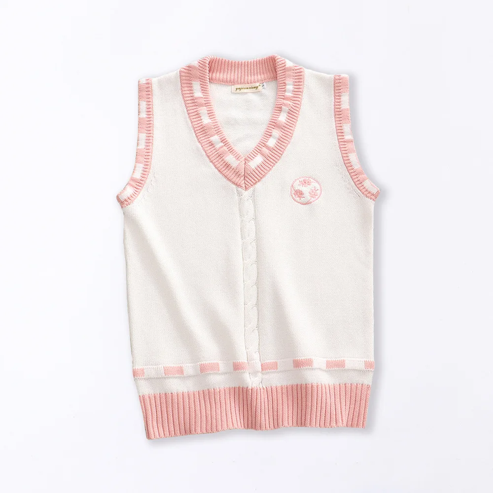 Schule JK Uniform Pullover Weste Ärmellose Weste Für Rosa Mädchen Blau Jungen Cosplay Winter Anime Weste Mädchen Nette Strick Mantel