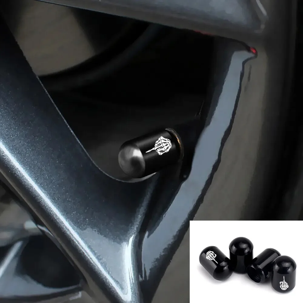 

4pcs Black Metal Middle Finger Pattern Wheel Tire Air Valve Stem Caps JOKE Valve Dust Cover Car Universal Accessories Gadgets