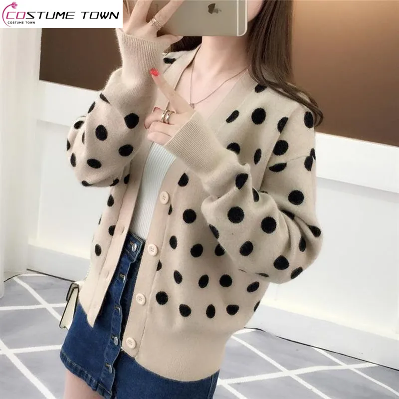 2023 Autumn/Winter New Women\'s Polka Dot Fashion Knitwear Korean Version Slim Fit Sweater Academy Style Short Cardigan Coat