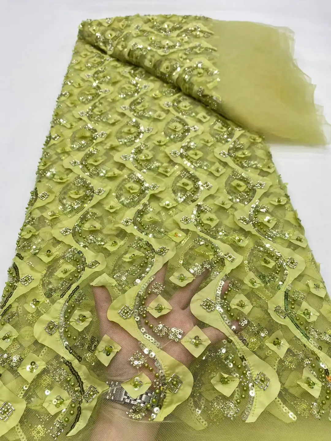 

Luxury African Nigerian Groom Sequins Beads Lace Fabric 2025 High Quality French Tulle Lace Fabric For Bridal Dress Party-DP