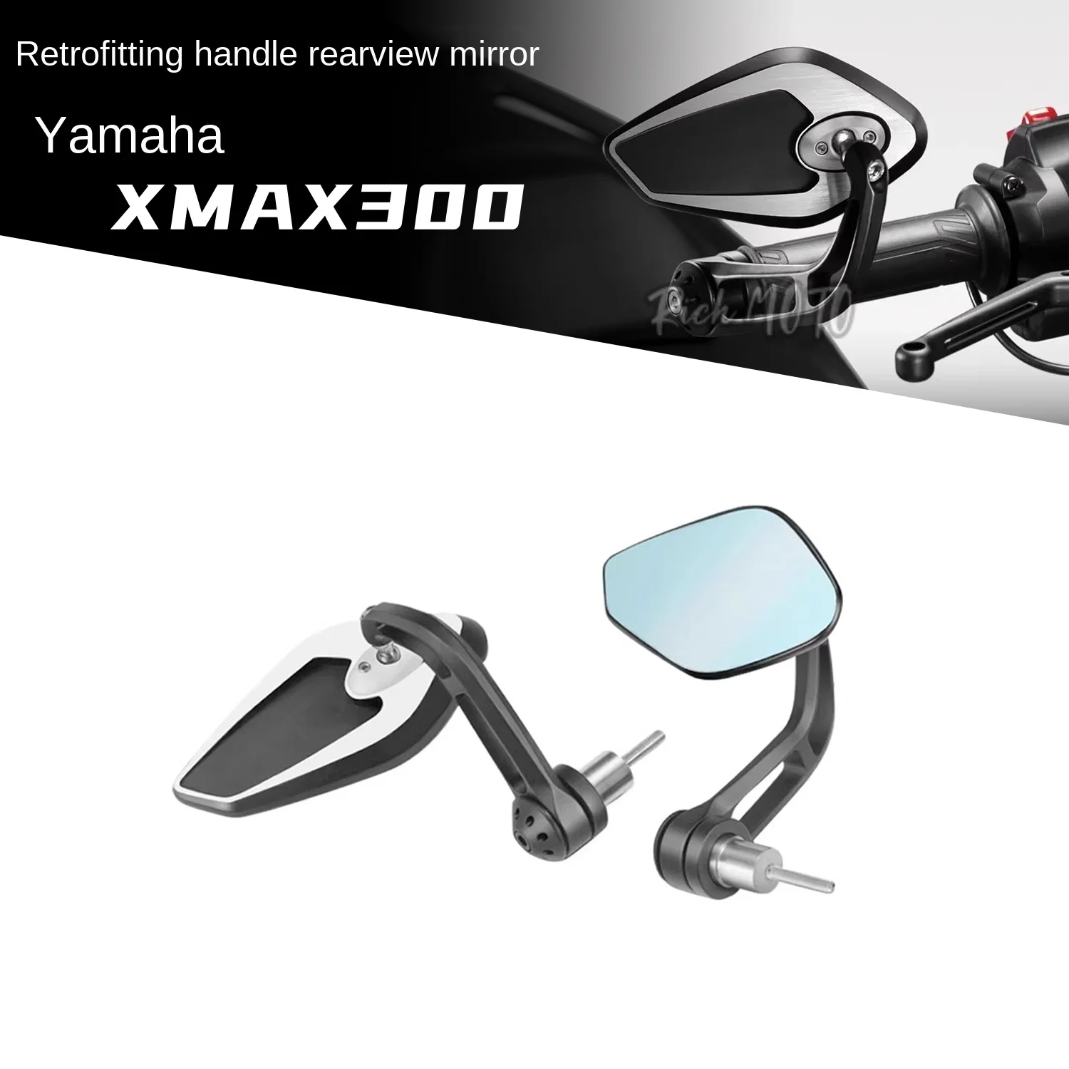 

For Yamaha XMAX300 modified diamond shaped rearview mirror handle mirror large field of view anti dizziness reflective mirror