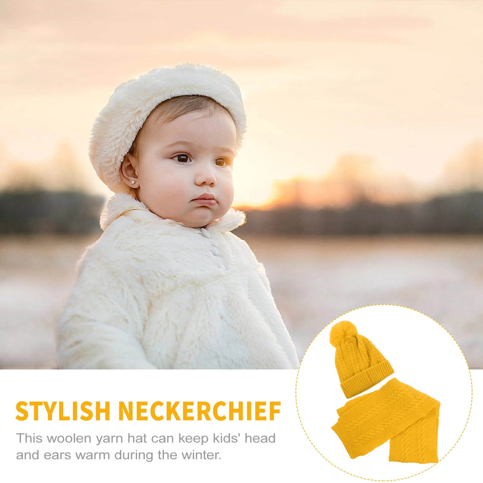 

Children Hat Scarf Set Woolen Yarn Knitted Beanie Scarf Children Headwear Warm Lining Winter Protection Riding