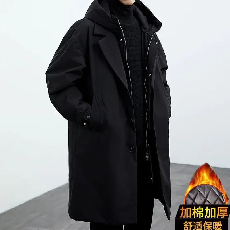 

New Design: Fake Two-Piece Trench Coat Style Gentleman Fashion Flannel Coat Trendy Mid-Length Men's Jacket Thicker Flannel Coat