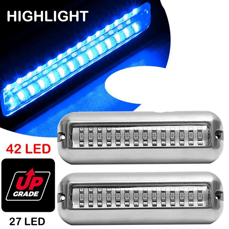 6Pcs 42LED Boat Drain Light Boat Transom Light Blue Underwater Pontoon Marine Light