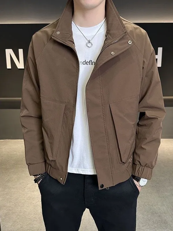 

Spring Autumn New Sle Men's Casual Jaet with Big kets Stand Collar Zipper Polyester Fiber Youth Faion Outerwear