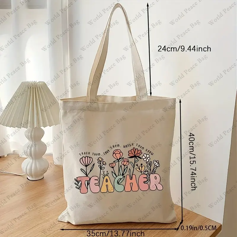 Teach Them, Love Them, Watch Them Grow Pattern Tote Bag, Floral Teacher Shoulder Bag Tote Bag, Gifts For Teachers