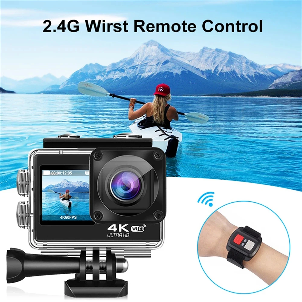 Imagem -02 - Câmara de Ação à Prova Dágua com Controlo Remoto Pro Cam 4k 60fps 16mp 2.0 Touch Lcd Eis Dual Ecrã Wi-fi 170d 30m Zoom 4x go Sports