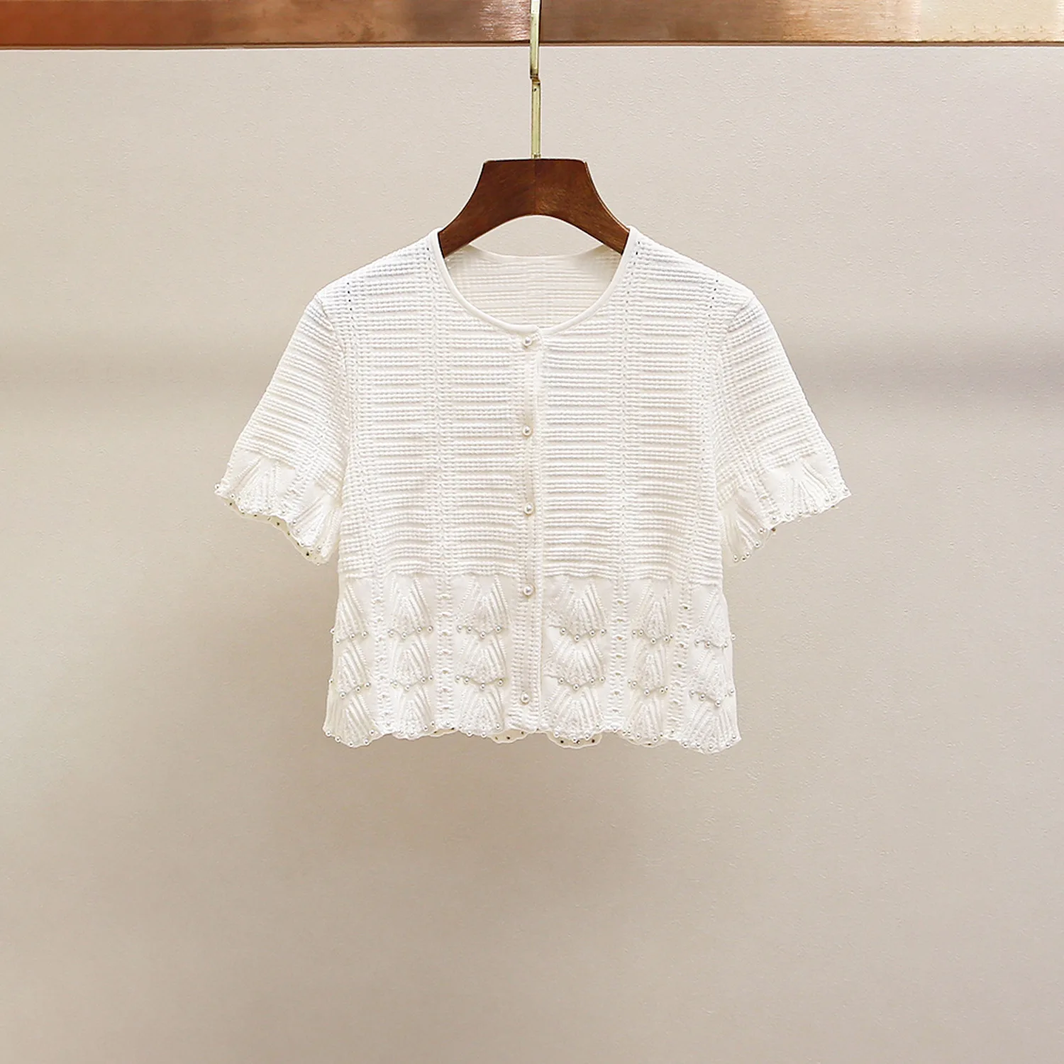 

MaSandeM Весна-Лето Новая Модная Корейская Спортивная Вязаная Одежда с Жемчугом, Повседневная, Универсальная, из Полиэфирного Волокна