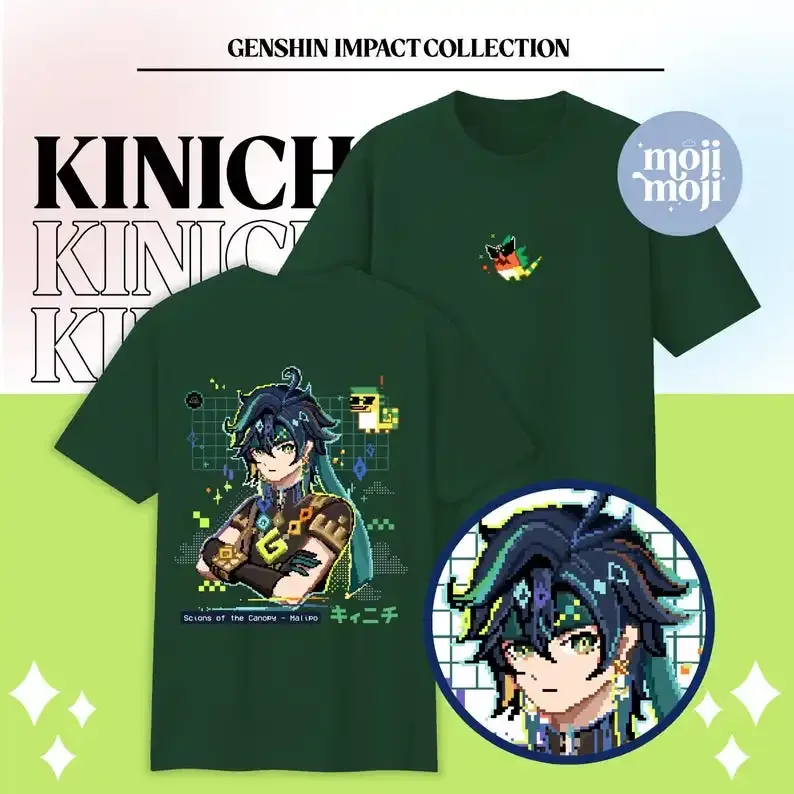 KINICH Genshin Impact chemise de jeu t-shirt Natlan Dendro Pixel Art Anime chemise rétro Art Ajaw Fan