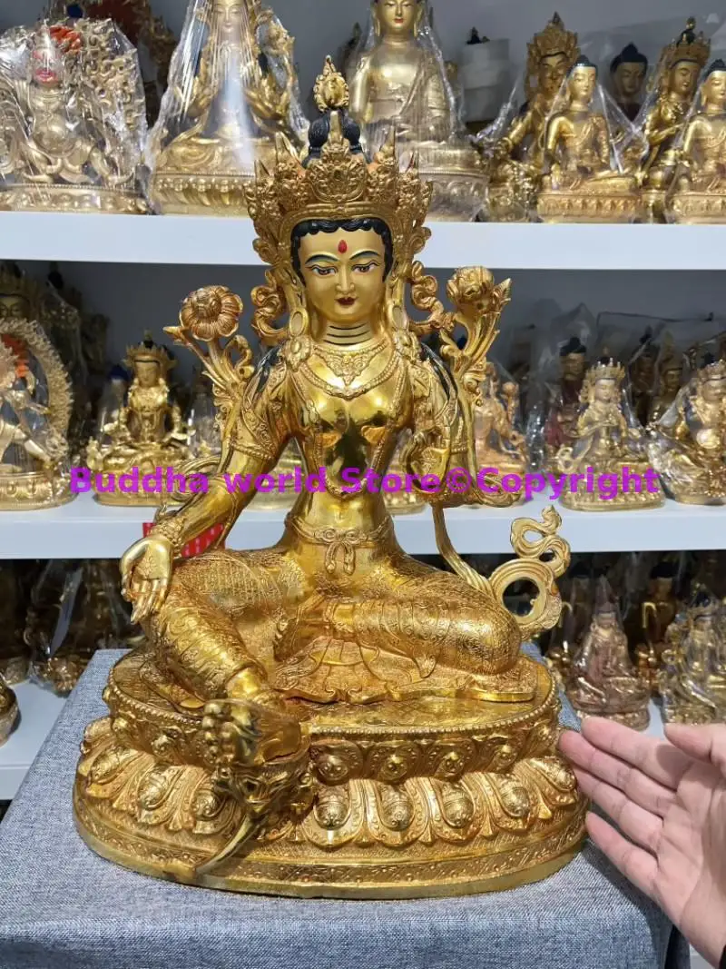 huge large Good Buddha statue Southeast Asia Buddhism temple Green Tara Bodhisattva gilding buddha Goddess of Family Protection