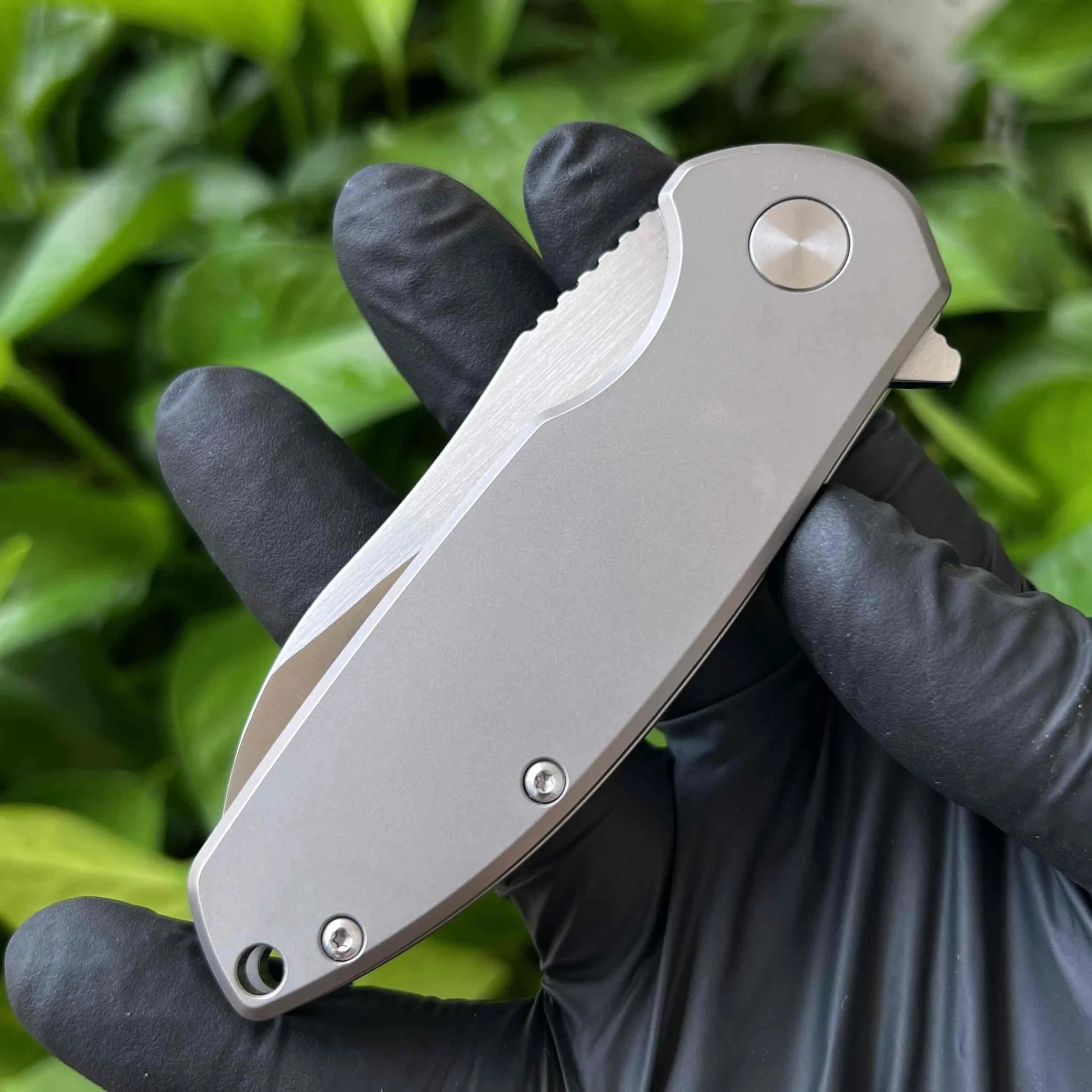 Pisau Lipat EDC Berkemah Luar Ruangan CNC Baru 14C28N Baja TC4 Pegangan Aloi Titanium Alat Pertahanan Diri Berburu Liar Pisau Buah