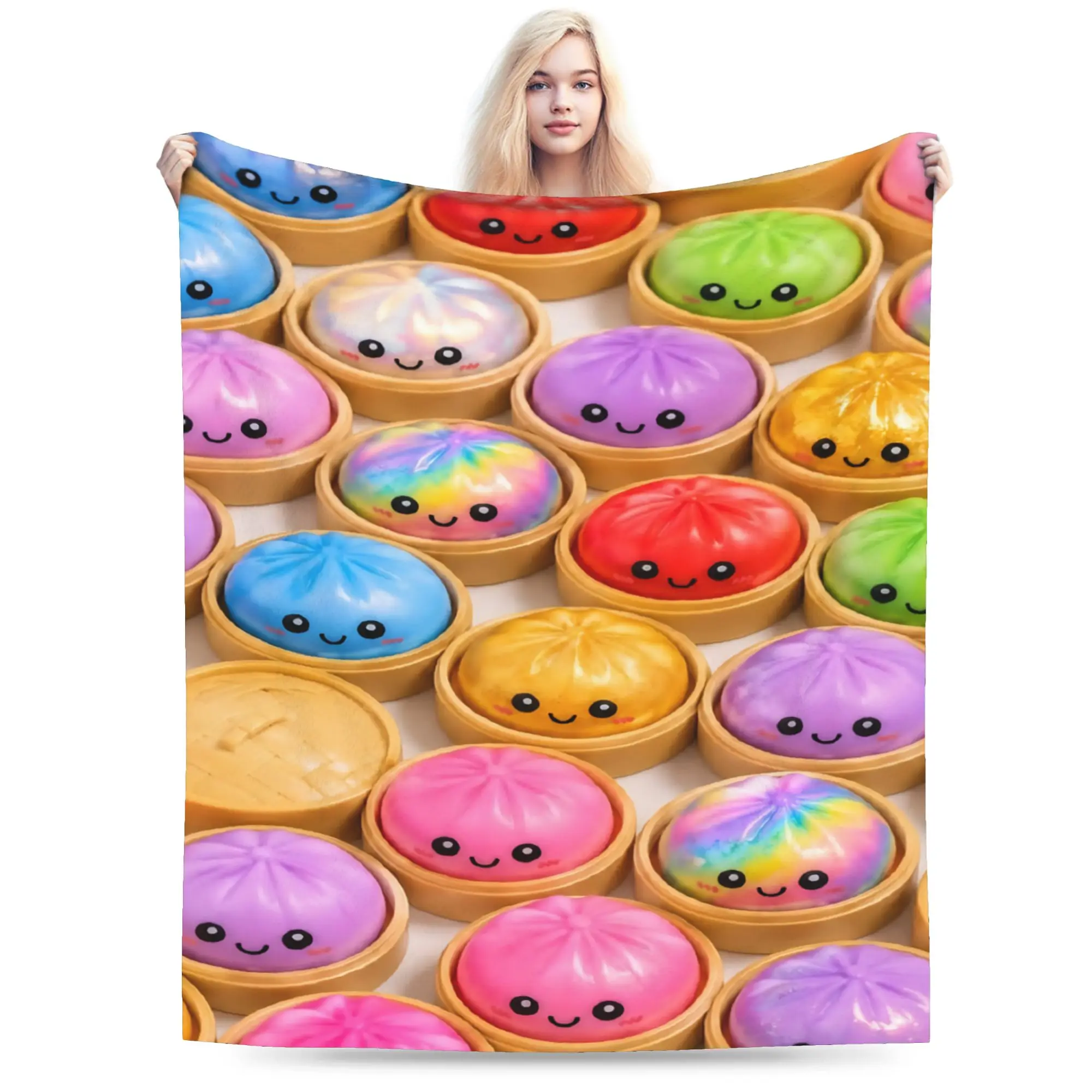 Comfortable Cartoon Dumpling Blanket Merch Room Decorative  Blanket Throw Lightweight Thin Coral Fleece Plush for Couch
