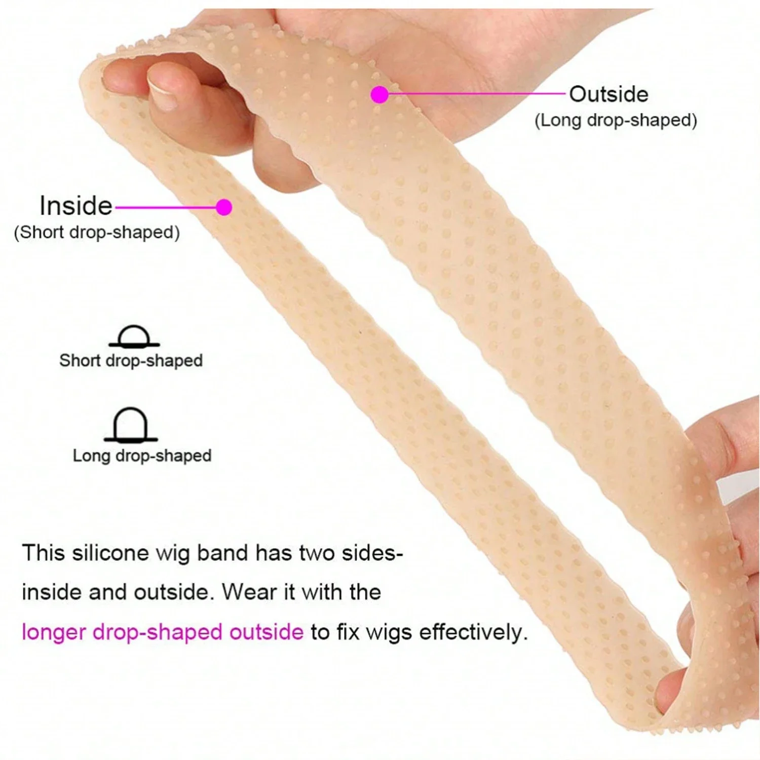 Dual-Sided Silicone Wig Band With Long Drop-Shaped Outer For Secure Fit