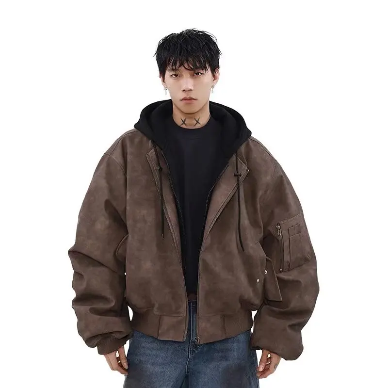 

Autumn and Winter Men Jacket Cortex False Two-piece Tie-dye Trend Bad Boy Charm Loose Versatile Coat Comfortable Keep Warm