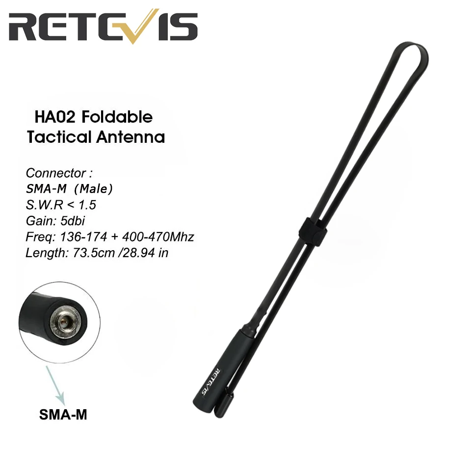 Retevis HA02 Antenna SMA-M Foldable Walkie Talkie Accessories Antenna for Baofeng UV5R/BF888S for Retevis RT3S/HA2/RA89R/G/HA1UV