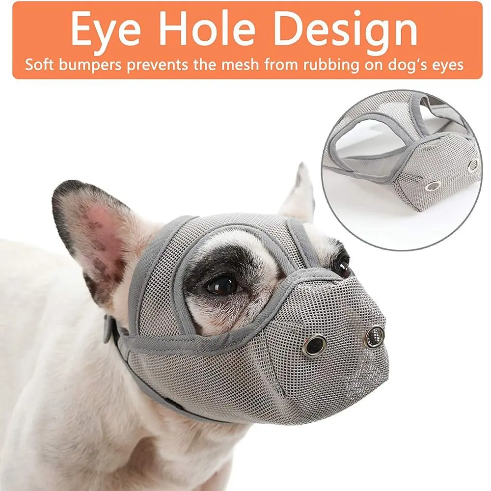 Pet Dog Muzzle Breathable Short Snout Anti Barking Biting Chewing French Bulldog Flat-Faced Aggressive Dog Face Mesh Adjustable
