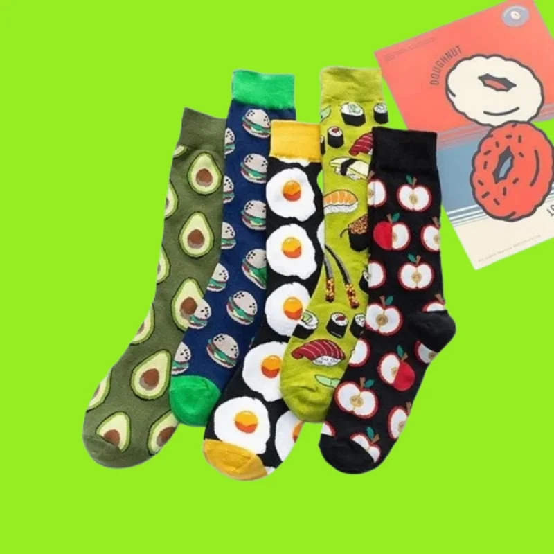 5 Pairs Women's Fruit Feast Pattern Mid Tube Socks Versatile Cotton Socks Casual Socks Fashion Campus Sports High Quality Socks