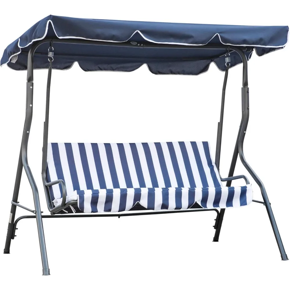 

3-Person Porch Swing with Canopy, Patio Swing Chair, Outdoor Canopy Swing Bench with Adjustable Shade, Cushion and Steel