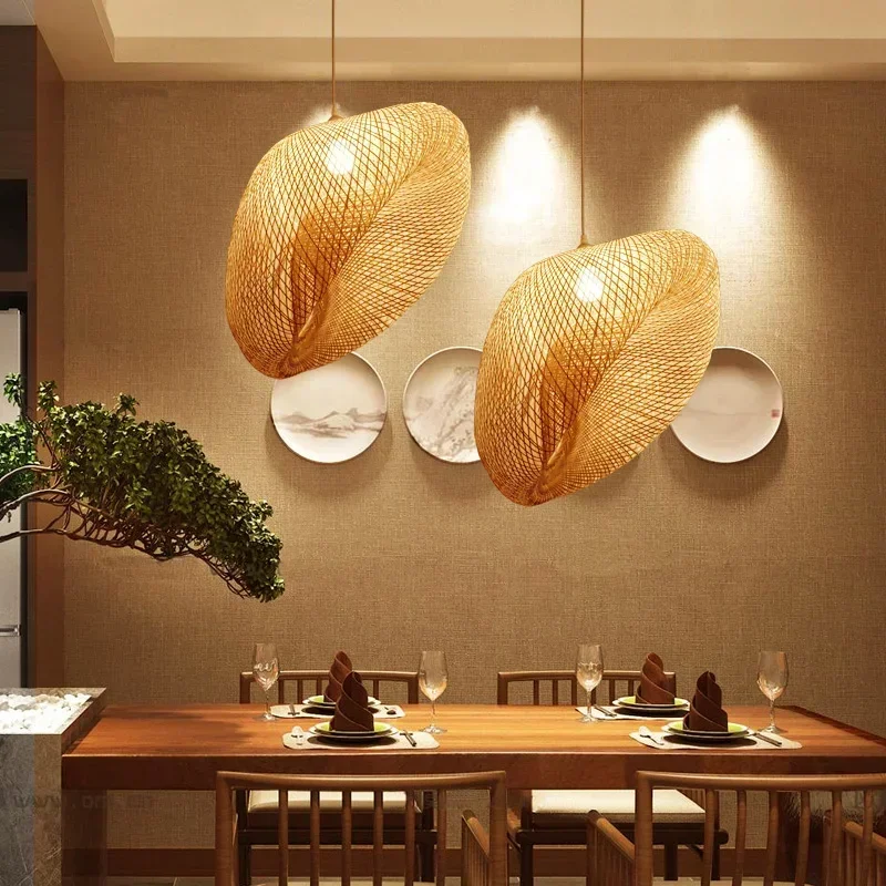 Handmade bambu LED Lustres, tecelagem pingente, pendurado lâmpada, luz de teto, Rattan Woven Fixtures, casa e quarto Decors