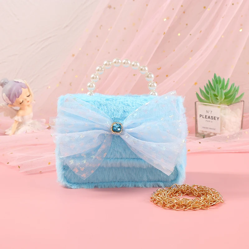 Nuova borsa di peluche per bambini fiocco caldo bella ragazza principessa regalo di compleanno rosa bianco cambia zaino a cavalcioni