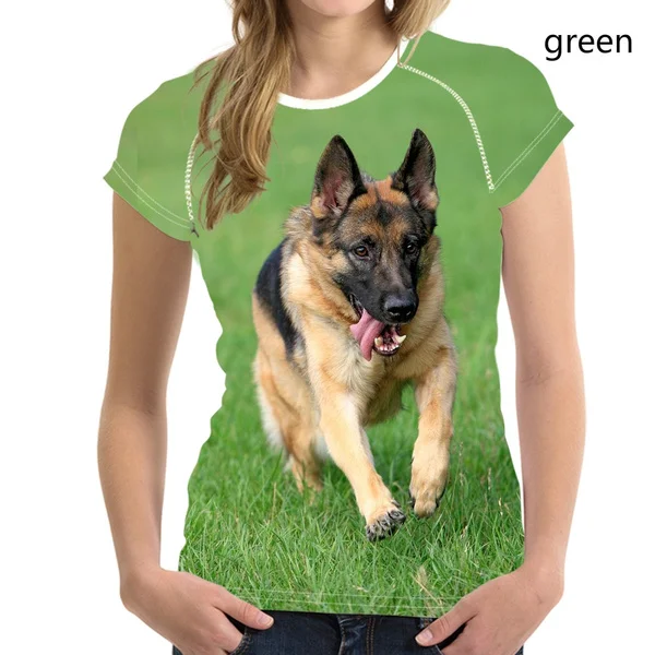 Women T Shirts Cute Animal German Shepherd Dog Pattern Girls O Neck T-shirts Fit Short Sleeve Top Tees