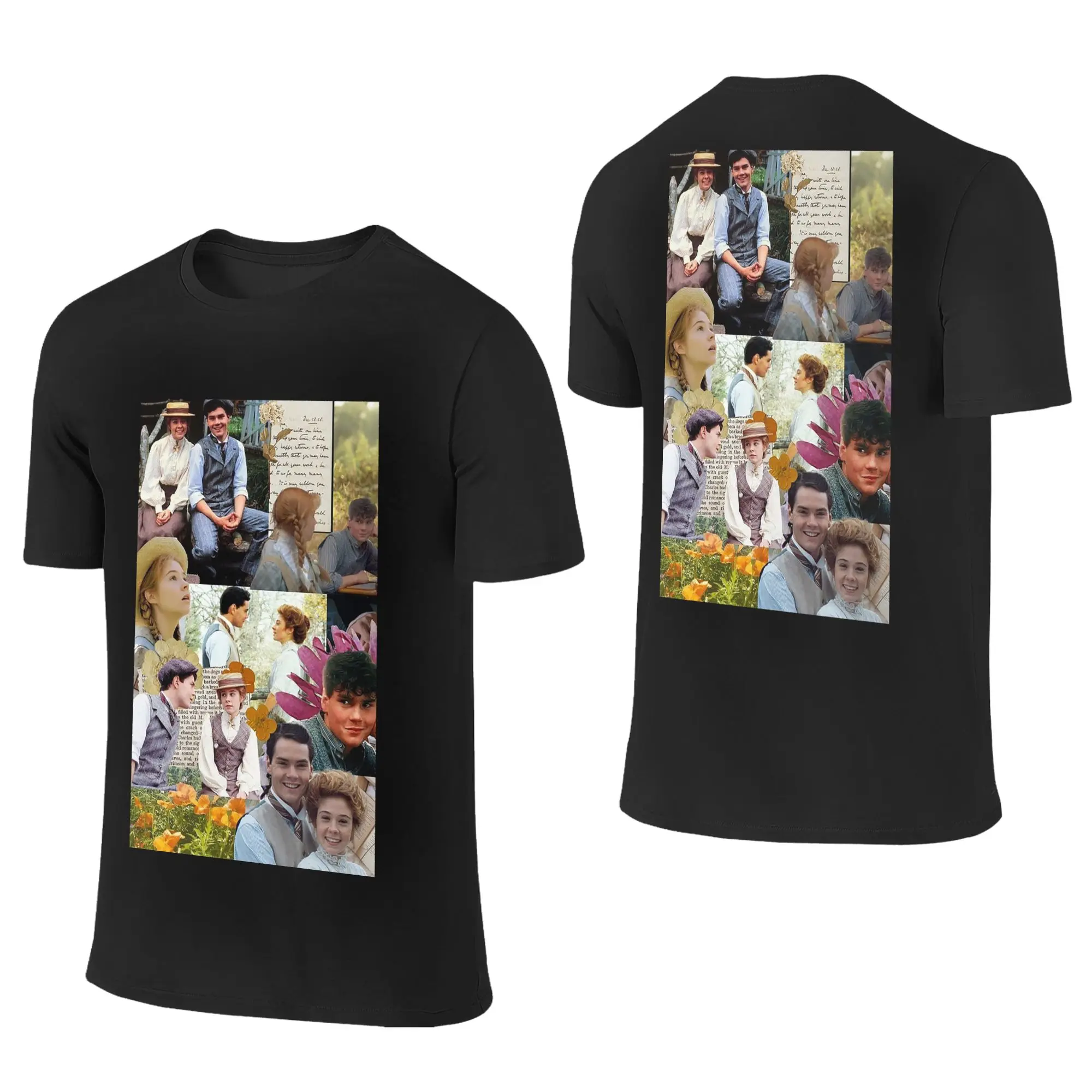 100% Cotton Anne of Green Gables Collage T-Shirt Men's Double Sided T Shirt Men Round Neck Summer Shirts Tops Oversized