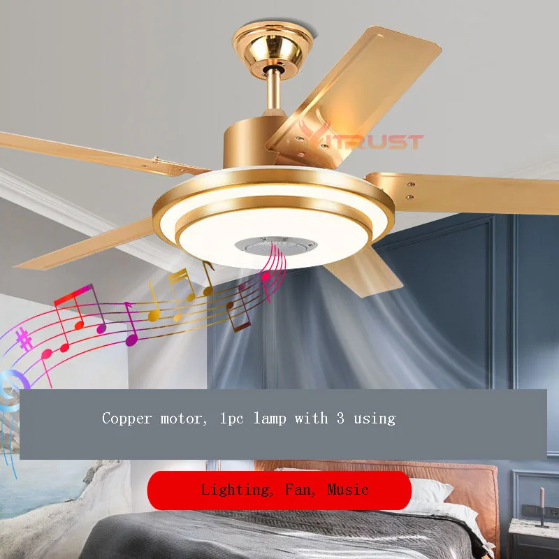 Modern LED Ceiling Fan Light DC Motor Mute Ceiling Fan Lamp Silver Gold Music Bluetooth Colorful 110V 220V Remote Control Fan