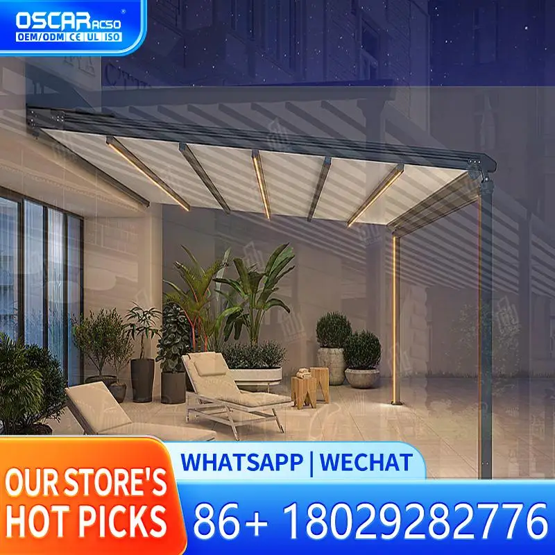 

Motorized PVC Pergola with LED Light Waterproof Shade for Garden Patio Backyard Outdoor Entertaining Modern Retractable Awning A