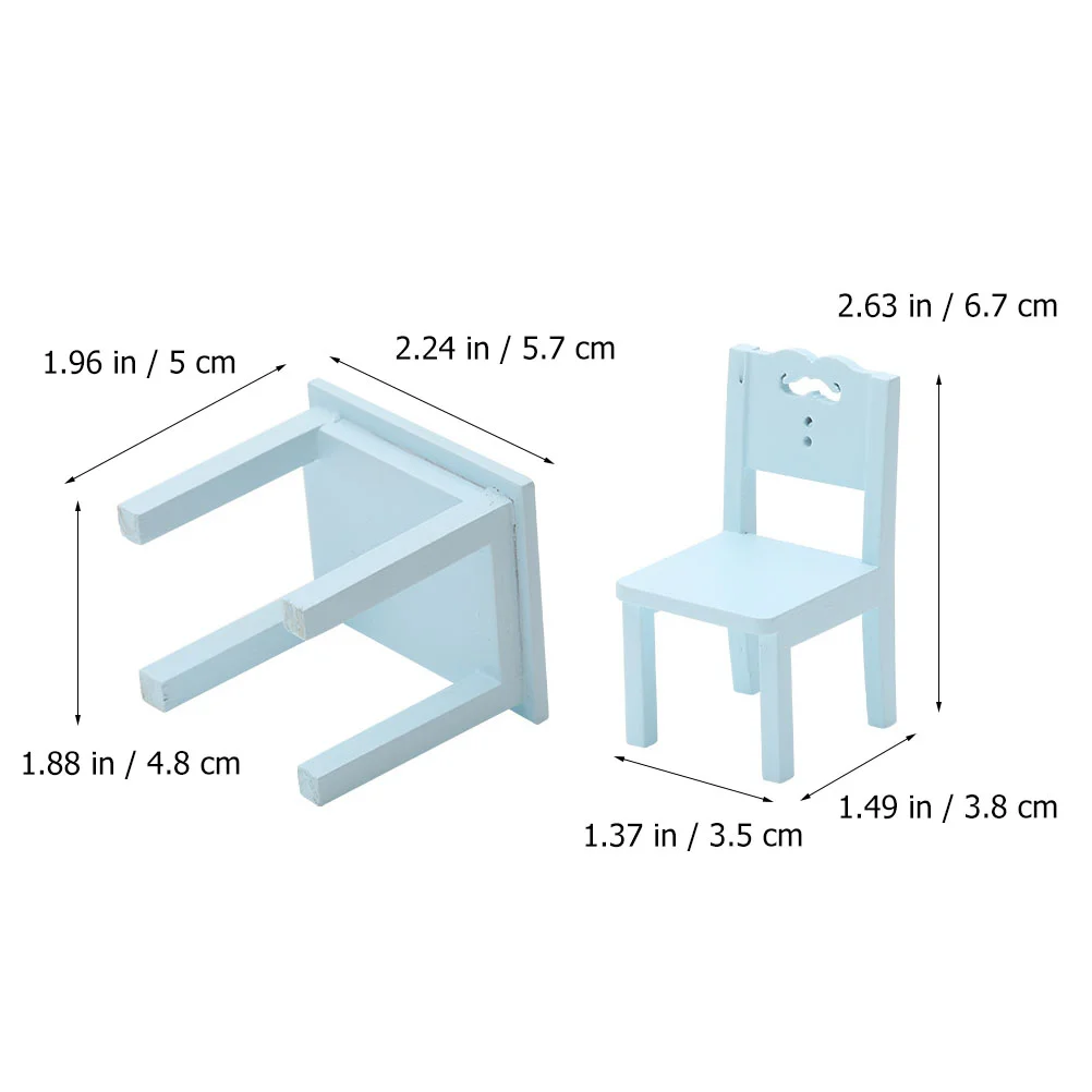 Mesa de jantar para casa de bonecas, mini modelo de móveis, acessórios de brinquedos infantis, cadeira azul