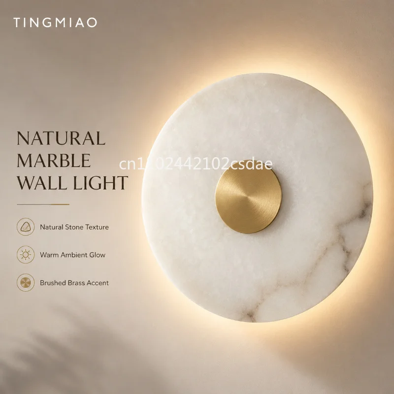 

Luxury Spanish Marble Wall Lamp All Copper LED Sconce for Living Room Bedroom TV Background Bedside Home Decor Fixture