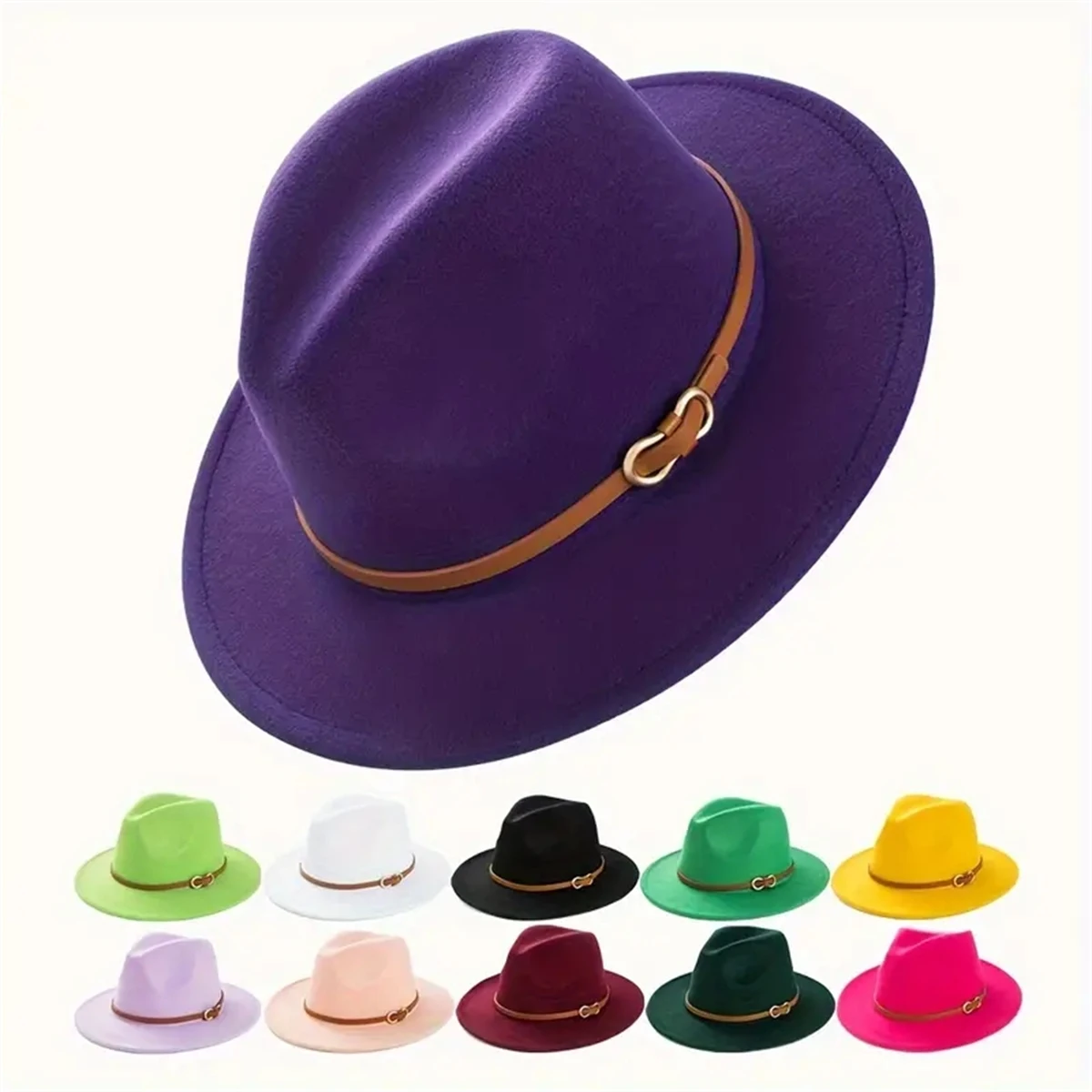 A men's and women's all-season retro belt buckles flat top hat black jazz hat felt hat suitable for casual fashion