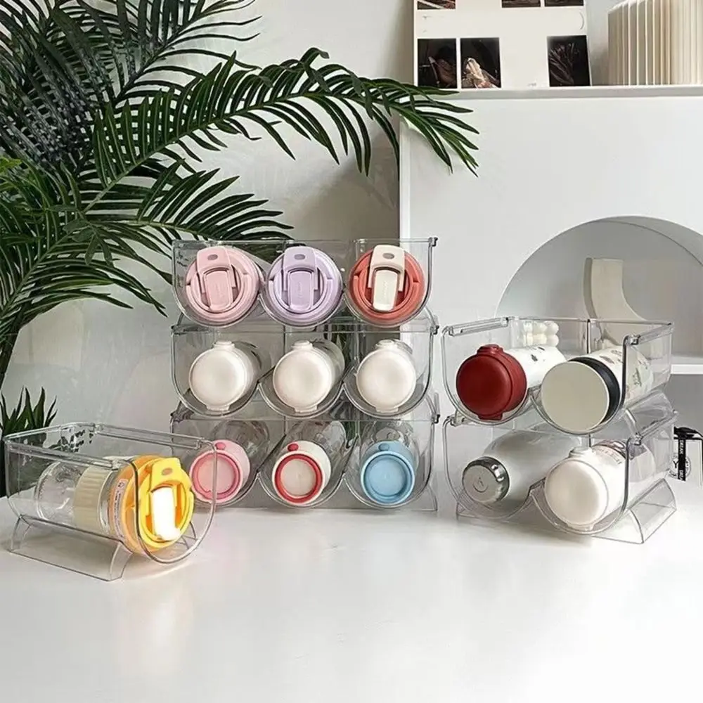 Soporte de plástico para vasos, soporte transparente anticaída para botellas de agua, ahorro de espacio, estante de almacenamiento apilable para botellas de agua, cocina