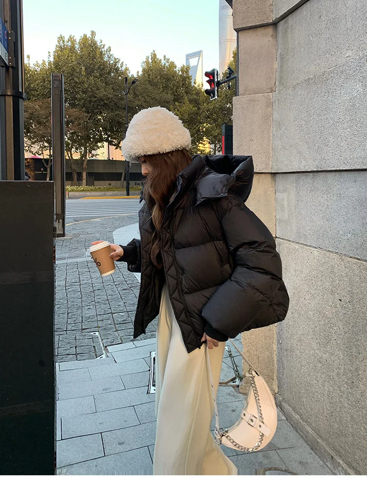 2026 New Women's Winter Short Hooded Puffer Jacket Korean Loose Thick Padded Jackets Female Lightweight Warm Solid Padded Parkas