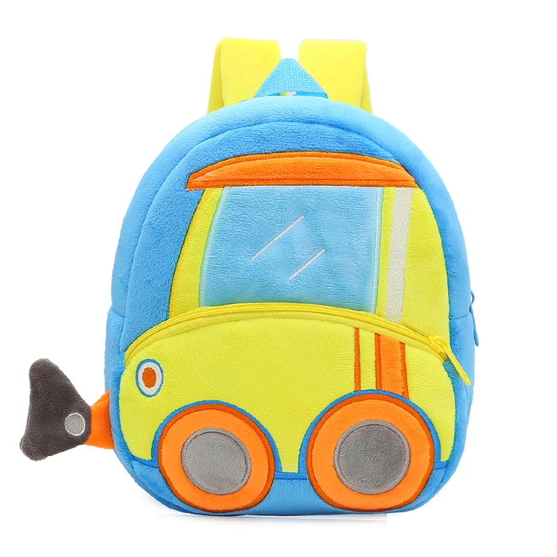 New Bulldozer School Backpacks for Toddler Boys Soft Plush Back To School Kindergarten Children School Bag Police Car Mochilas