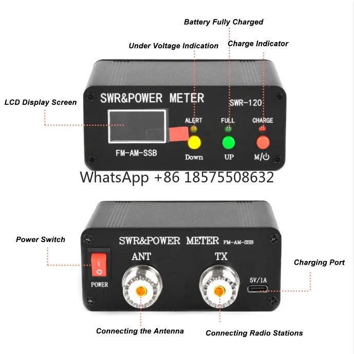 CQV-SWR120 SWR Power Meter 120W Digital Display Standing Wave Meter Frequency Tester for FM AM SSB