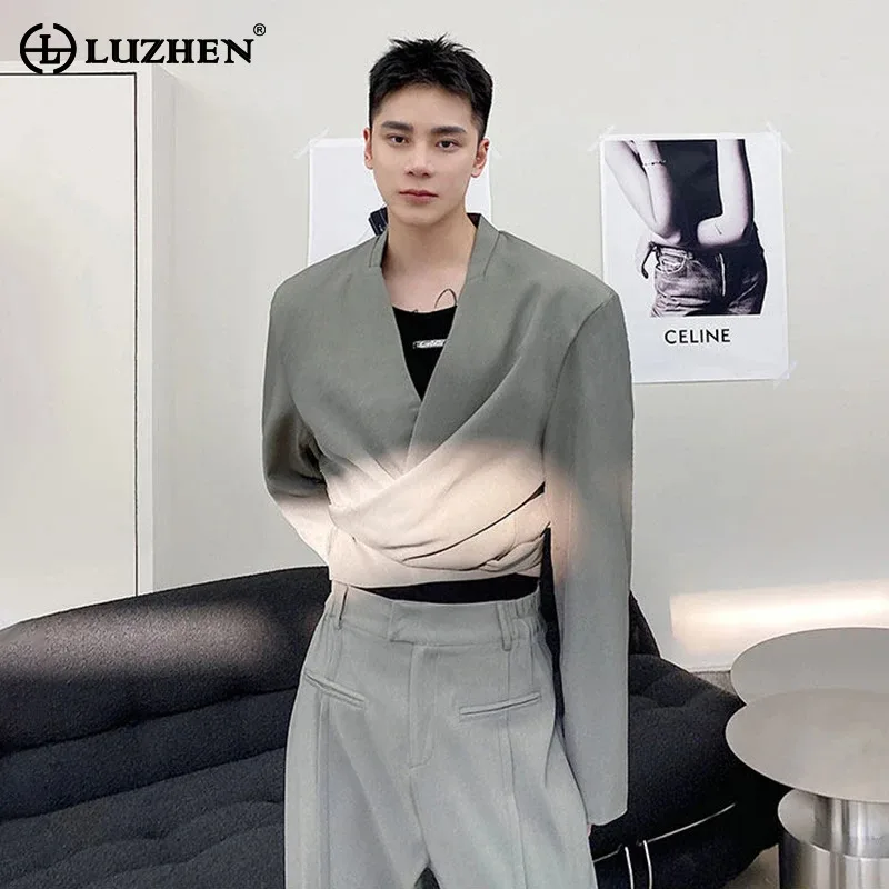 LUZHEN 2026 Spring Solid Color Original Cross Placket Short Casual Jacket Men's Fashion Handsome Elegant Temperament Coat JY6392