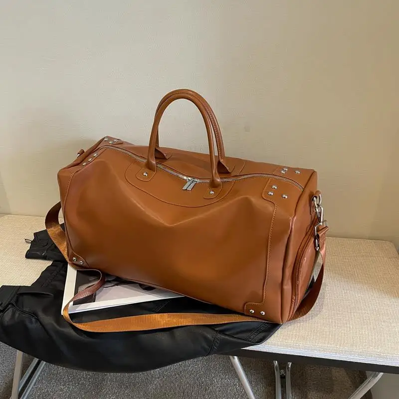 

Большая вместительная мягкая кожаная дорожная сумка в стиле панк с заклепками, женская сумка 2022, новинка Lage Che-In, сумка Faion, дорожная сумка