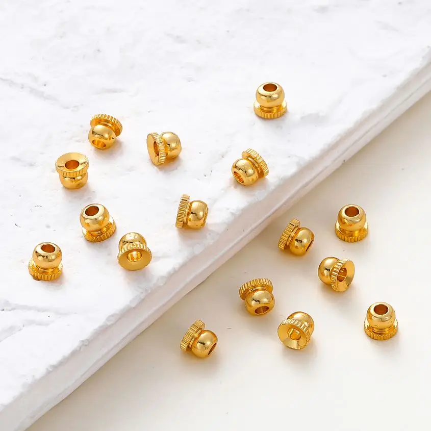 20/50Pcs 14K/18K Gold Plated Brass Beads Caps With Hole Necklaces End Spacer Beads Bracelet Diy Jewelry Making Supplies Findings