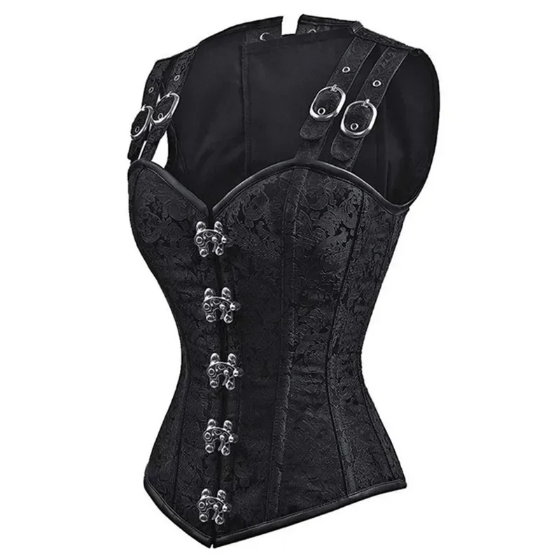 Women Corset Top Steampunk Bustier with Shoulder Straps Jacquard Vintage Outerwear Corselet Plus Size Overbust Gothic Clothing