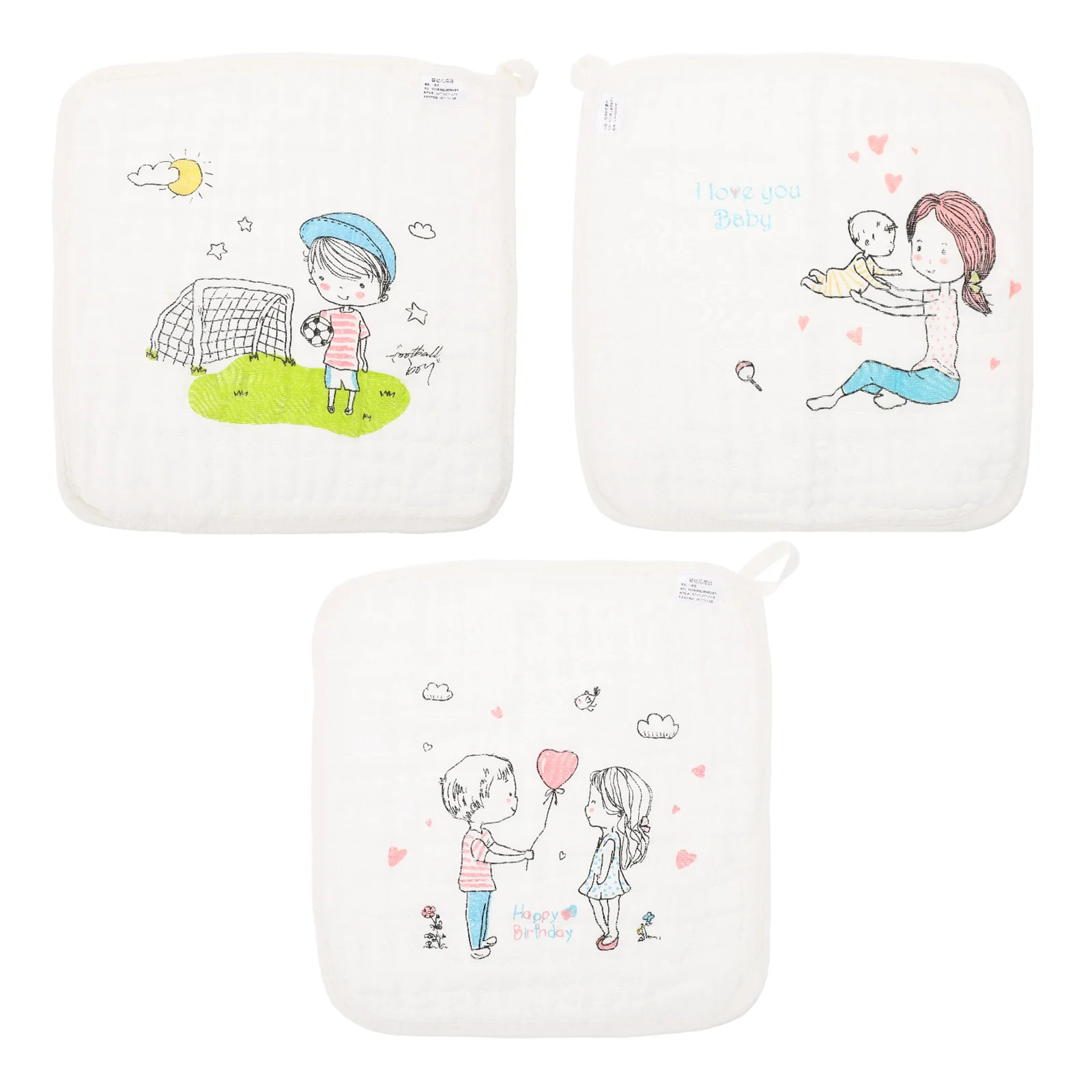 3 stks Baby Kwijlen Slabbetjes Zachte Katoenen Washandjes Cartoon Print Baby Speeksel Handdoeken Kinderen Veeg Doek Hand Gezicht Bad Wit Kinderen