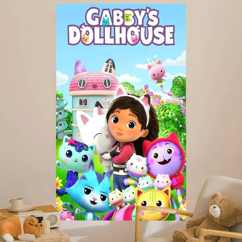 Kids Gabbys Dollhouse Gabby Cats Cartoon Tapestry For Living Room Home Dorm Decor INS Home Decor