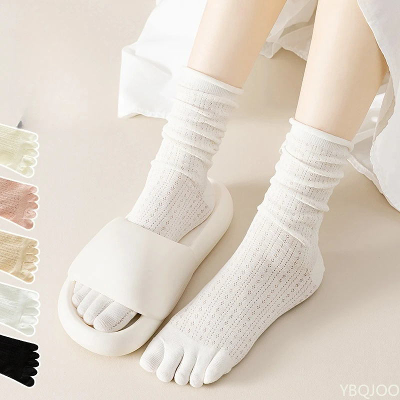 جوارب بخمسة أصابع للنساء، جوارب متوسطة مكدسة للربيع والصيف، جوارب قطنية عصرية قابلة للتنفس وممتصة للنساء #3